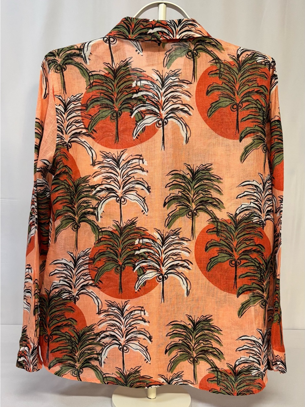 Nicole Miller Linen European Flax Sunset Palm Tree Resort Blouse M Boho Beach - Picture 3 of 10